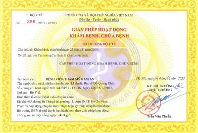 Giấy Phép Khám Chữa Bệnh Bệnh Viện Thẩm Mỹ Nam An